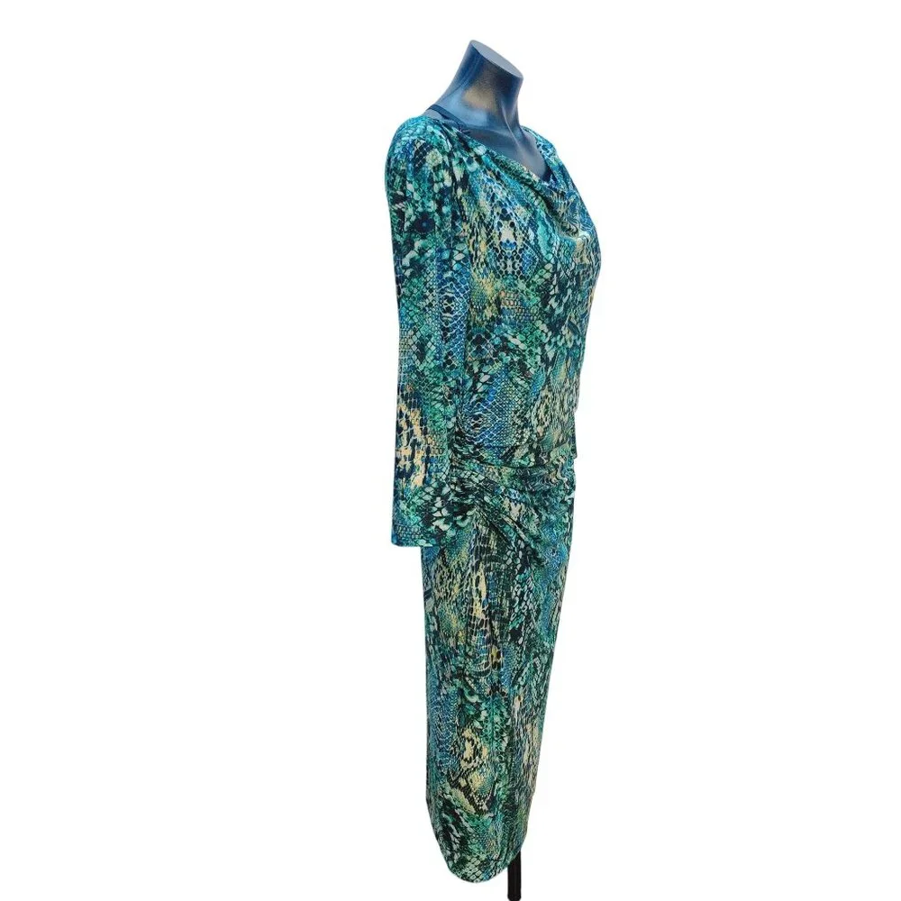 NWT David Meister Black, Turquoise, & Blue Snake Print Dress Size 14 - Picture 3 of 8